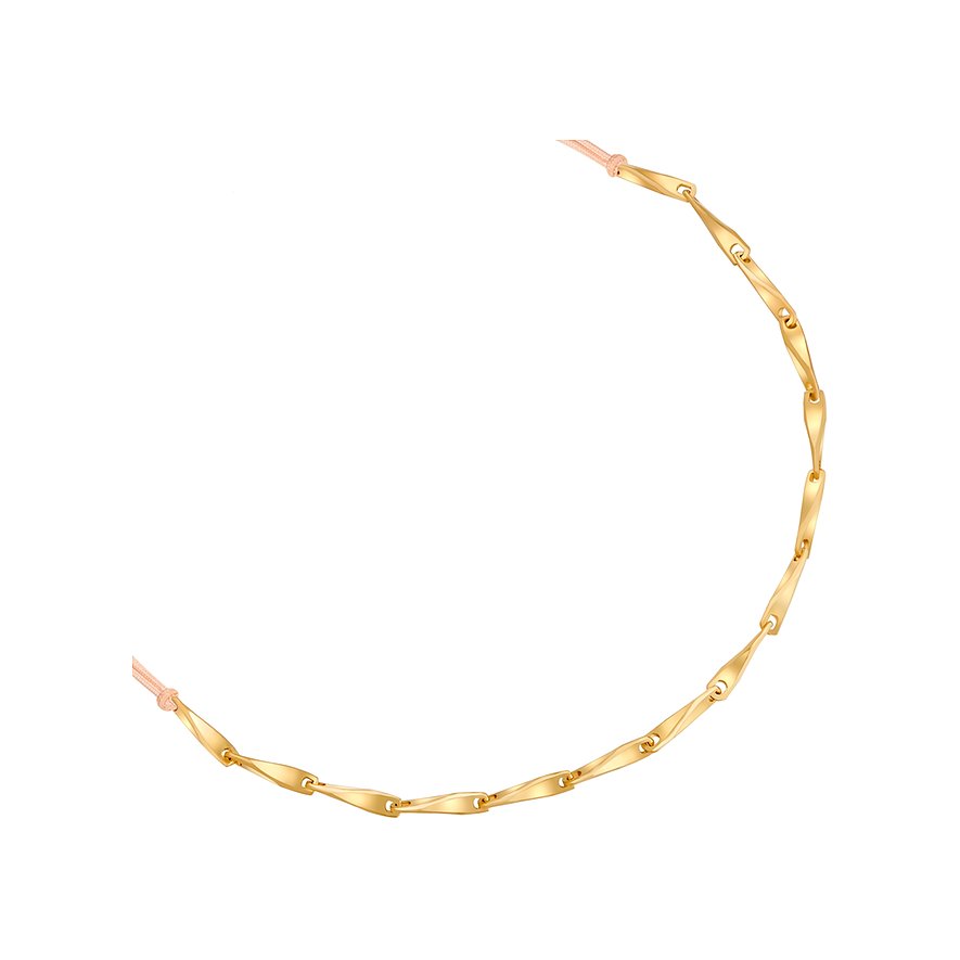 Bracciale Glanzstücke München in argento 925 con maglie ritorte color oro e nastri color rosa alle estremità.