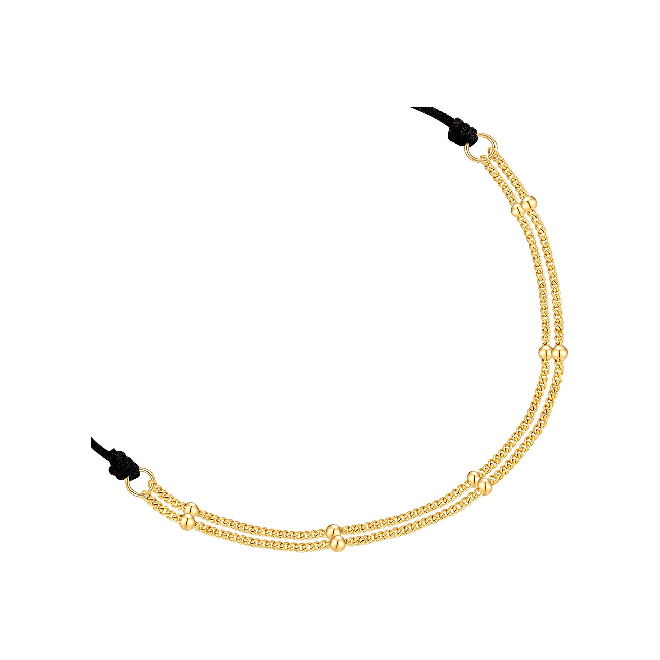 Un bracciale dorato Glanzstücke München in argento con due delicate file di catene e piccole sfere dorate.