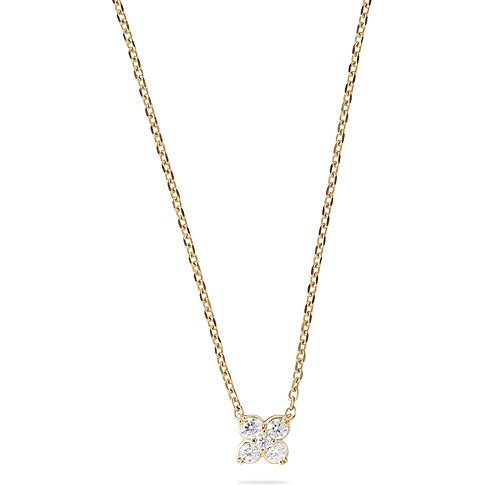 CHRIST Halsschmuck aus 585er Gelbgold mit einem Anhänger in Kleeblattform, besetzt mit vier strahlenden Diamanten.