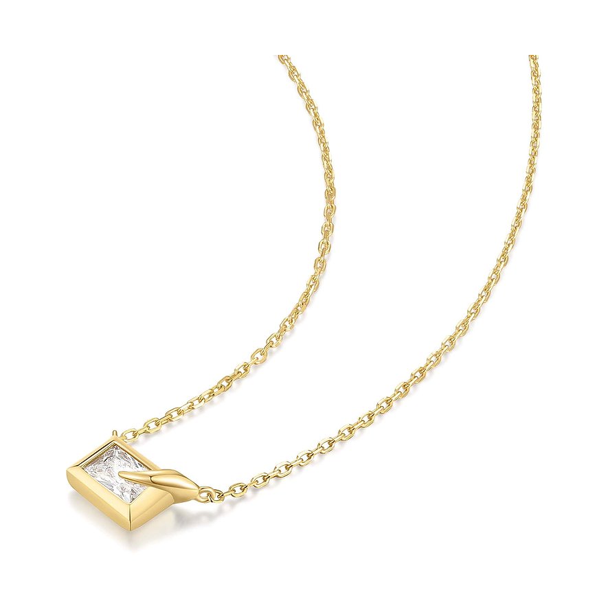 Ania Haie verguld zilveren halsketting met een vierkante zirkonia edelsteen in het midden
