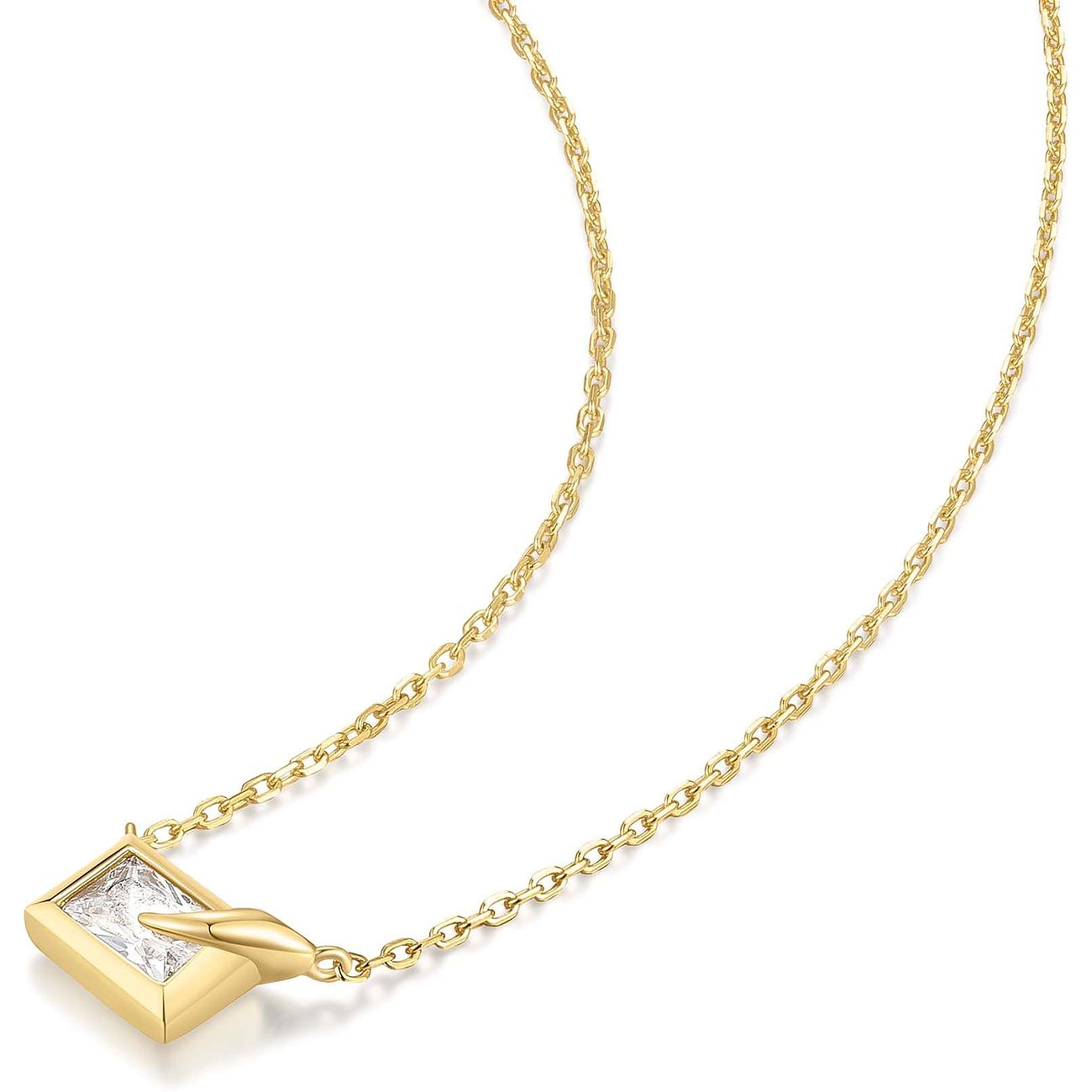 Ania Haie verguld zilveren halsketting met een vierkante zirkonia edelsteen in het midden