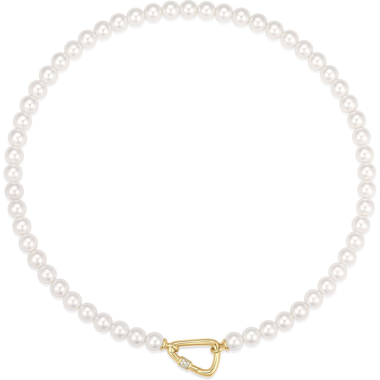 Ania Haie zilveren parelketting met een goudkleurige, karabijnvormige sluiting bezet met zirkonia.