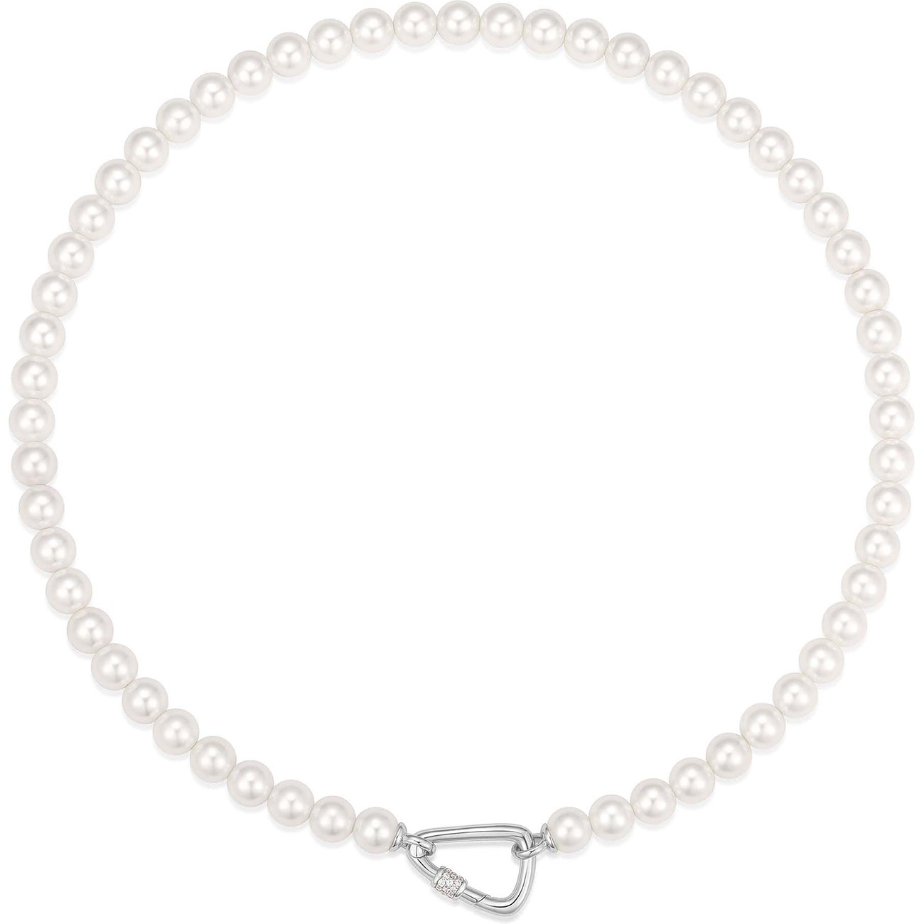 Ania Haie zilveren parelketting met karabijnsluiting en zirkonia kleurster.