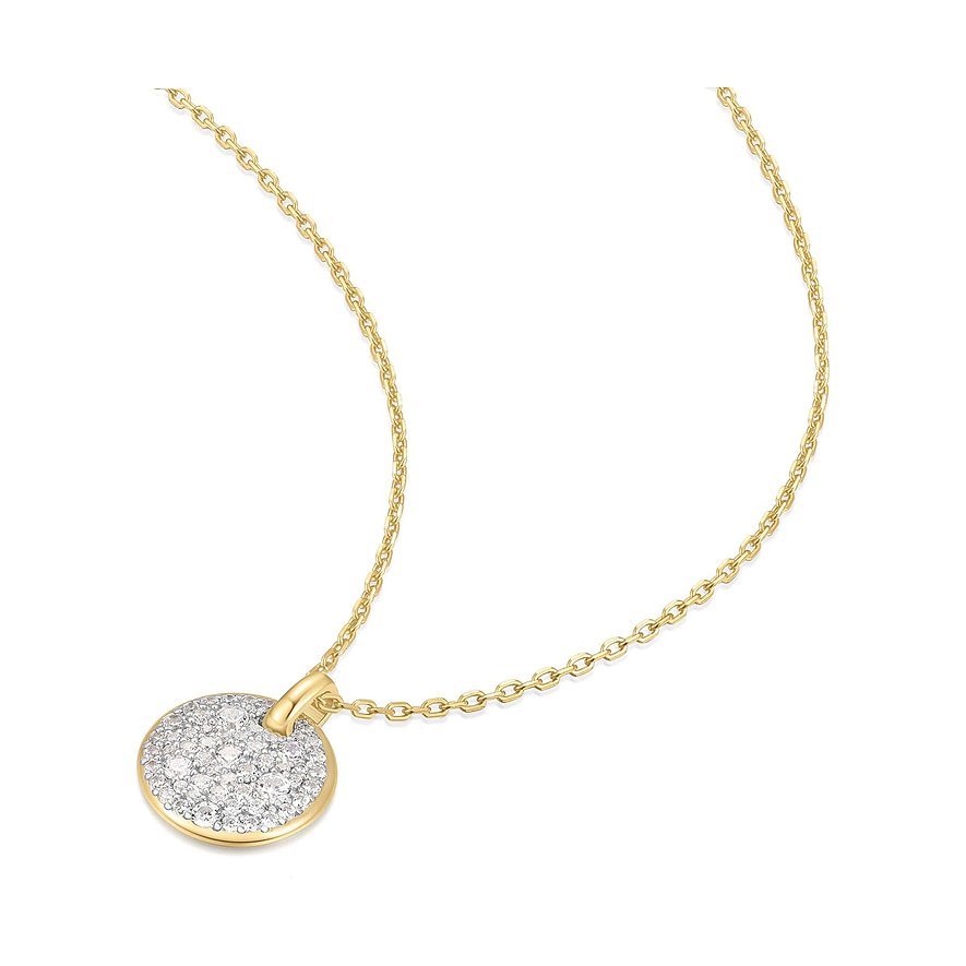 Ania Haie vergulde 925 zilveren ketting met een ronde hanger bezet met zirkonia.
