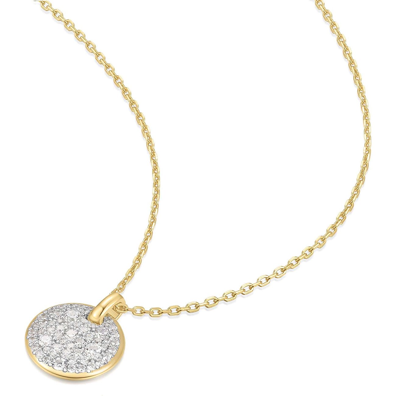 Ania Haie vergulde 925 zilveren ketting met een ronde hanger bezet met zirkonia.