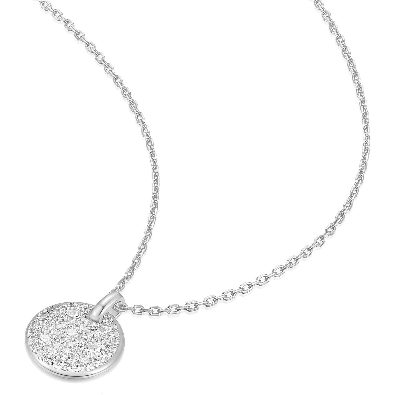 Ania Haie halsketting van 925 zilver met een ketting en een ronde hanger, bezet met zirkonia.