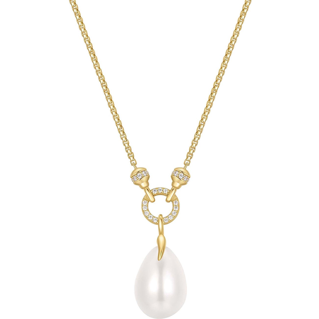 Ania Haie halsketting van verguld zilver met zirkonia stenen en een peervormige hanger.