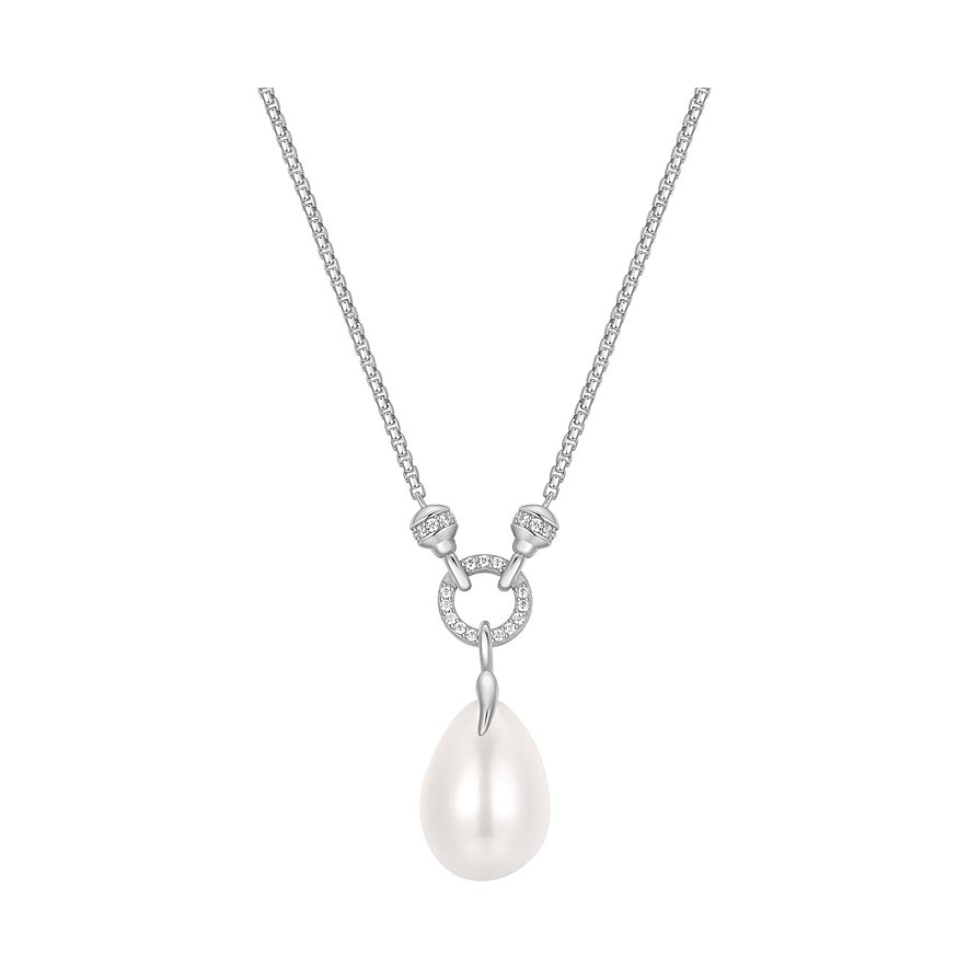 Ania Haie ketting van 925 zilver met druppelvormige parel en zirconia-bezette hanger.