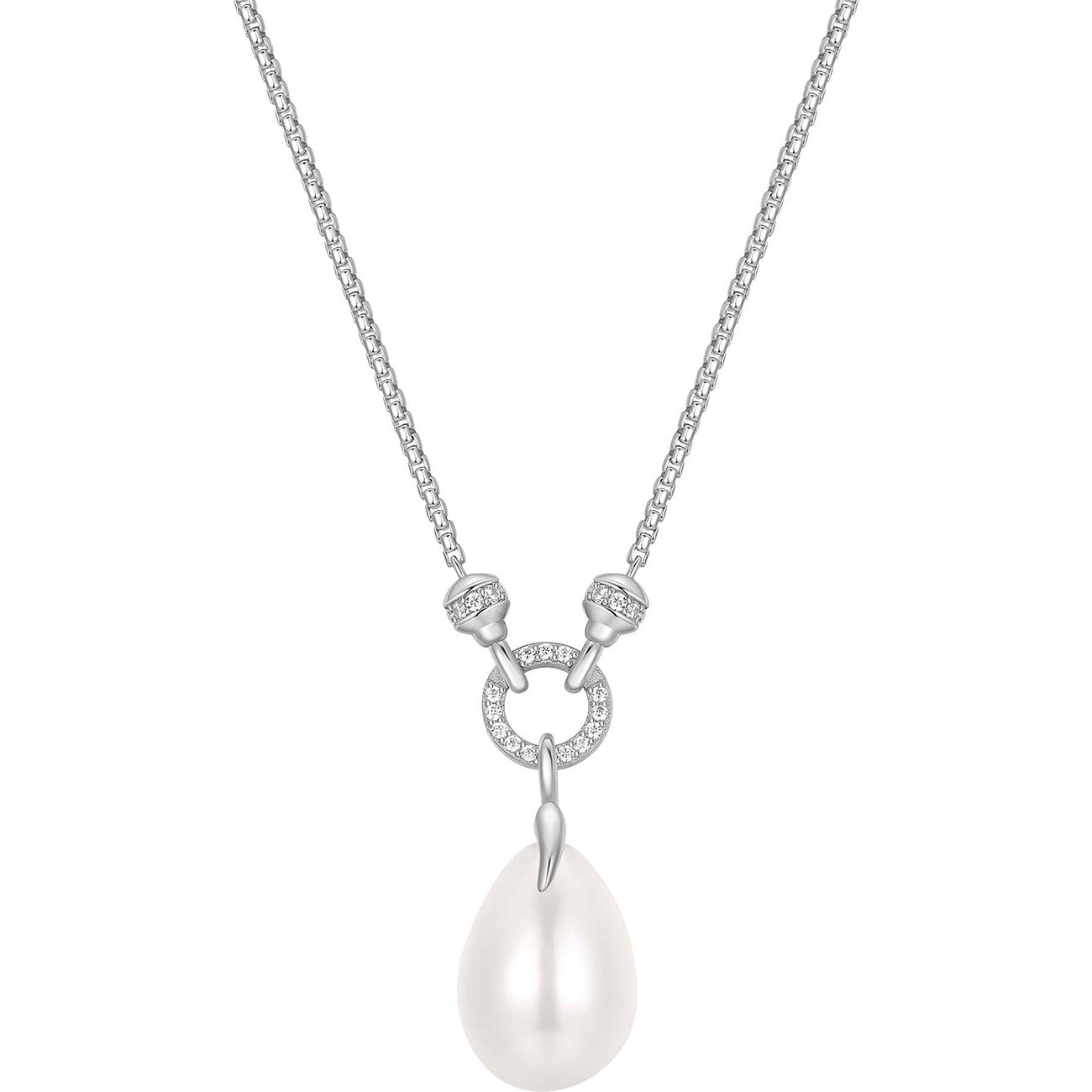 Ania Haie ketting van 925 zilver met druppelvormige parel en zirconia-bezette hanger.