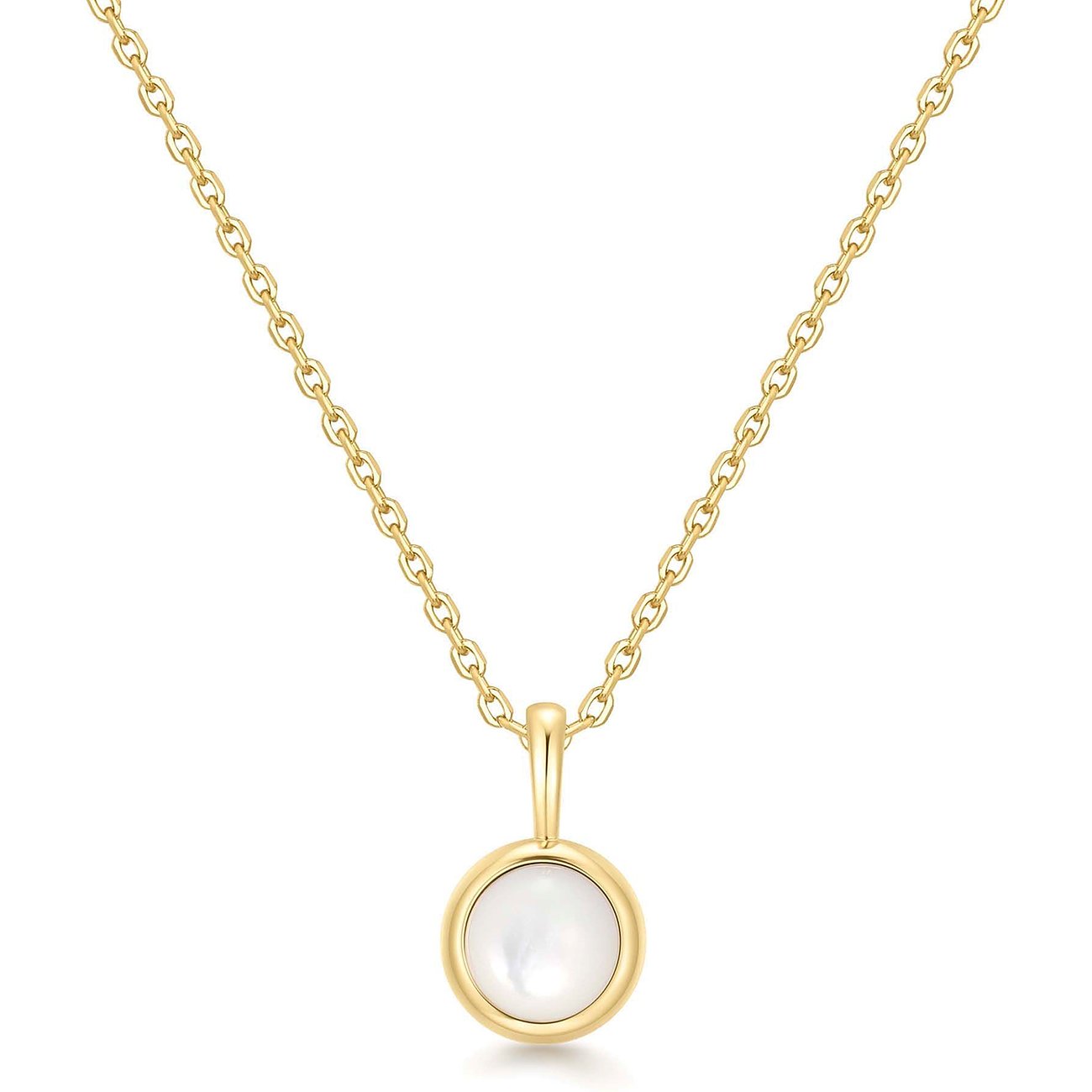 Ania Haie ketting, verguld 925 sterling zilver, ronde hanger met witte zirkonia, op witte achtergrond.