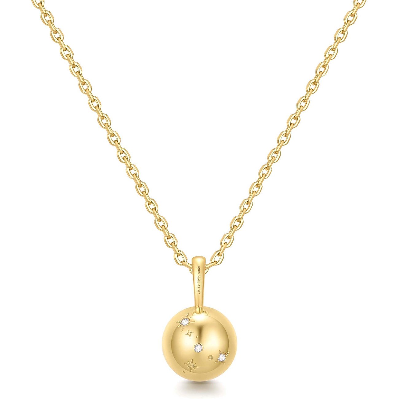 Ania Haie ketting van verguld 925 sterling zilver met bolvormige hanger, versierd met zirkonia edelstenen.