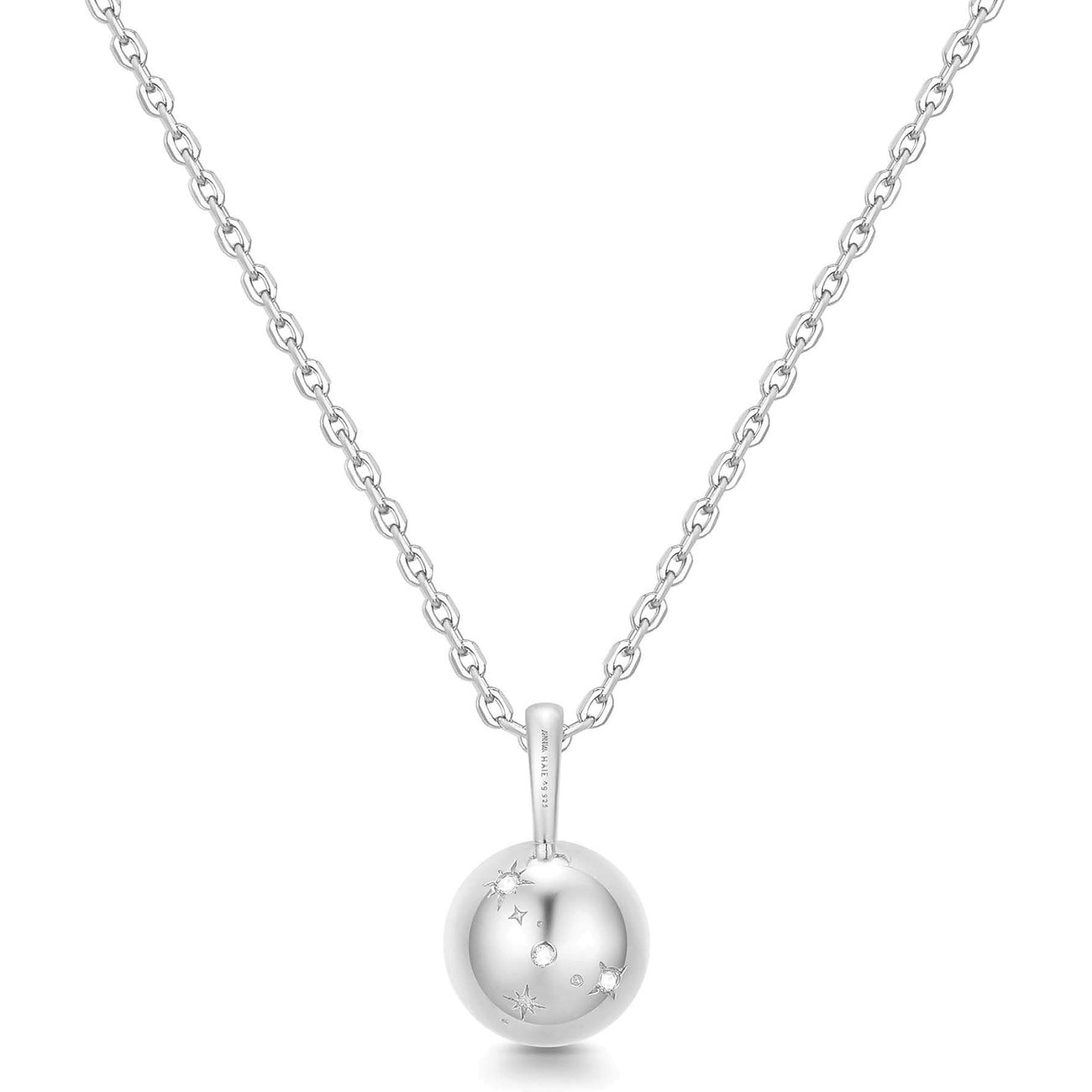 Ania Haie zilveren halsketting: Ketting met bolvormige hanger, bezet met fonkelende zirkonia-steentjes.