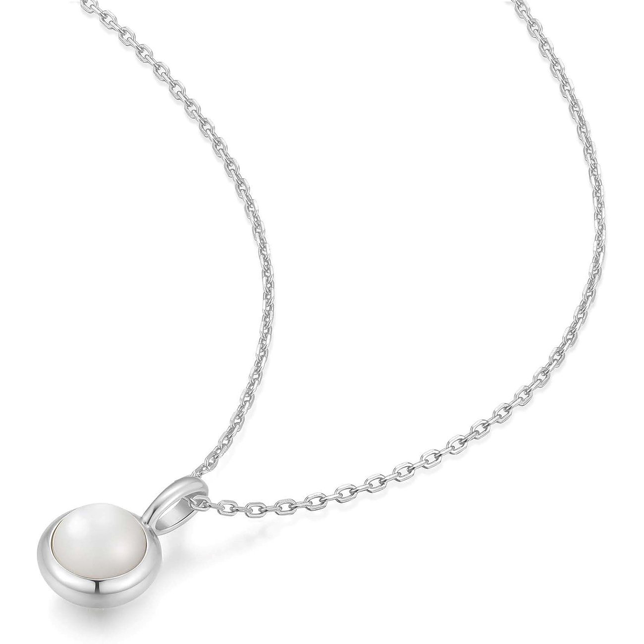Ania Haie halsketting van 925 zilver met zirkonia steen. Een ronde, witte zirkonia is gezet in een glanzende zetting.