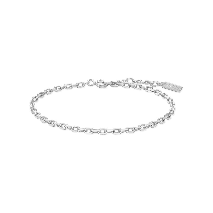 Bracelet Ania Haie en argent 925, chaîne gourmette fine, chaîne d'extension et pendentif marque.