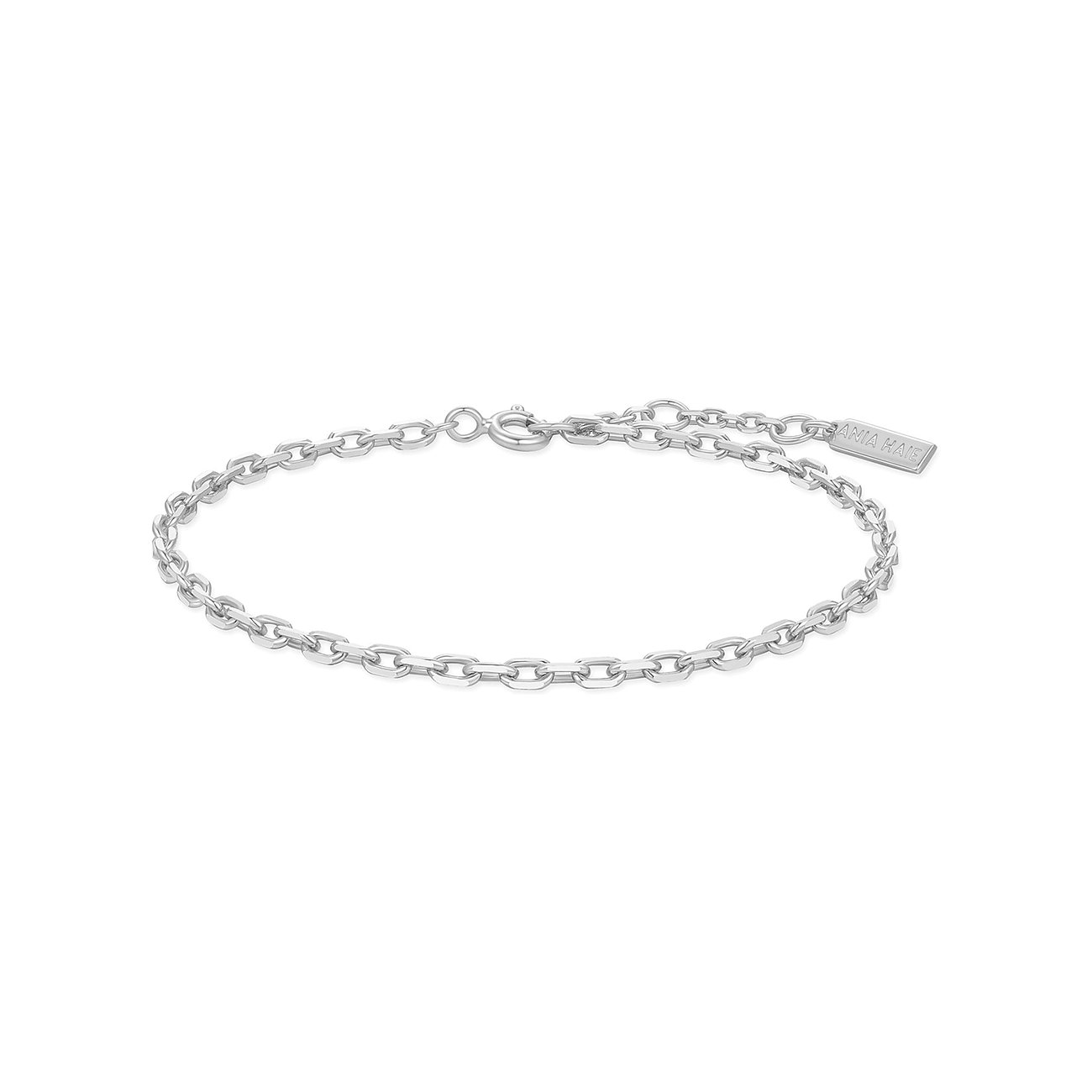 Bracelet Ania Haie en argent 925, chaîne gourmette fine, chaîne d'extension et pendentif marque.