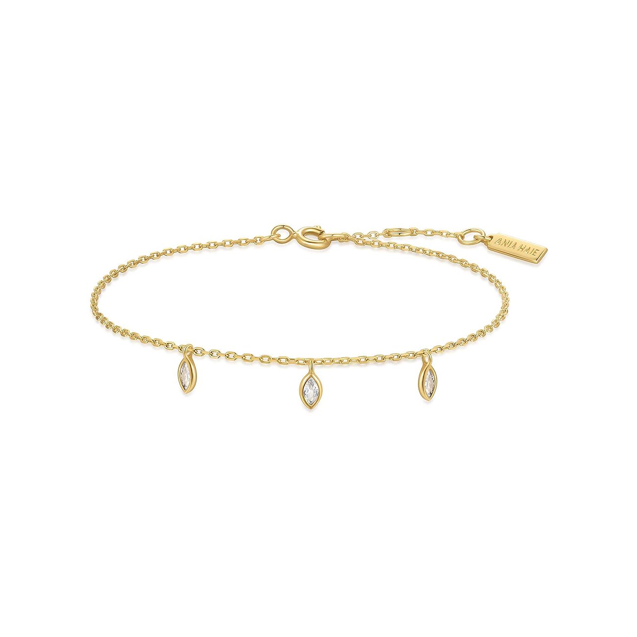 Ania Haie armband i guldpläterat 925 sterlingsilver med flera dinglande markisformade zirkoniastenar.