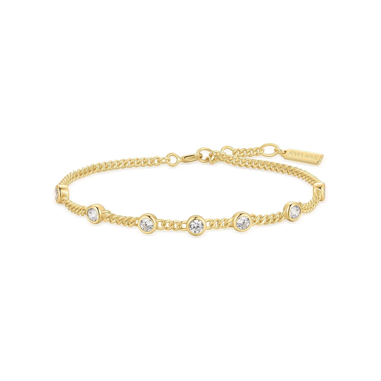 Bracelet Ania Haie en argent sterling 925 plaqué or avec plusieurs zircones cubiques ronds sertis par griffes.