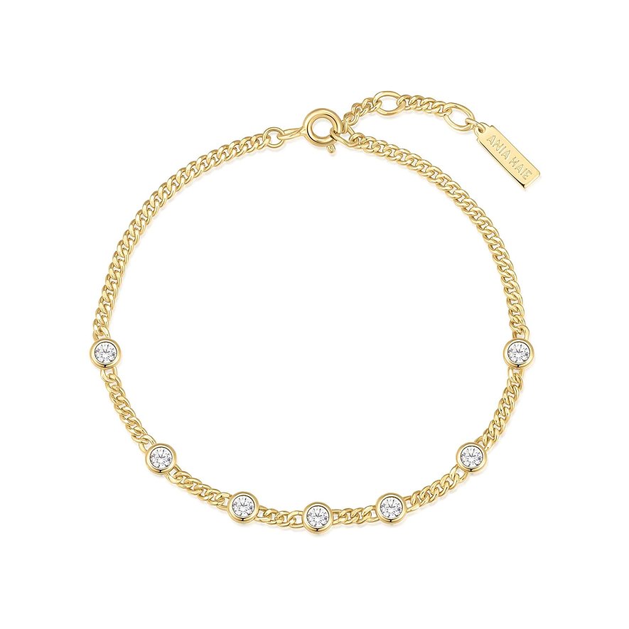 Bracelet Ania Haie en argent 925 plaqué or avec plusieurs zirconias ronds dans la chaîne et l'extension.