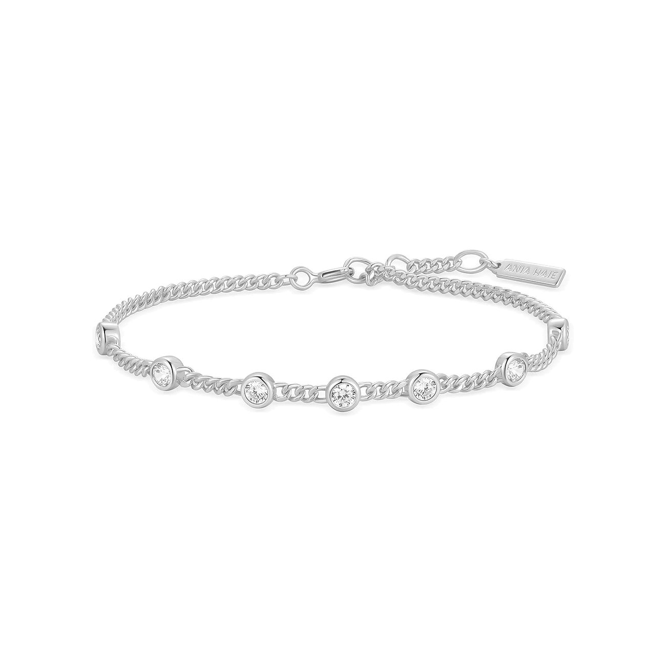 Ania Haie Armband aus Sterlingsilber mit mehreren runden Zirkonia-Steinen, die gleichmäßig in Kettenoptik eingefasst sind.
