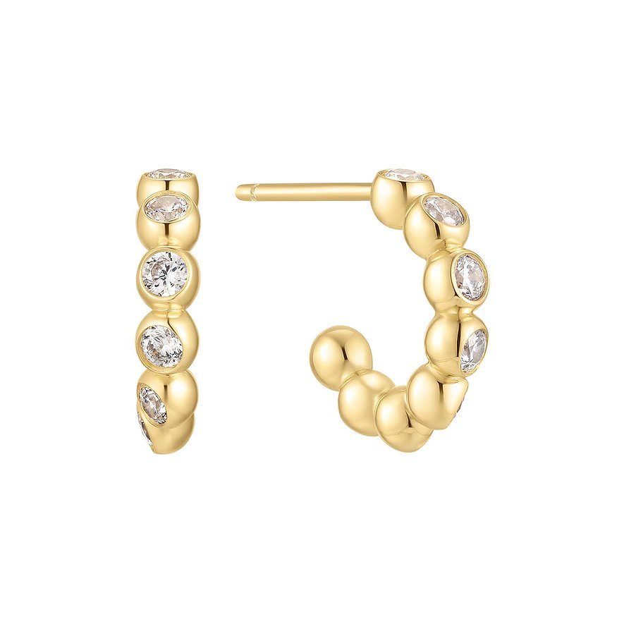 Ania Haie Ohrstecker aus vergoldetem Silber 925, verziert mit runden Zirkonia, im Detail von schräg oben.