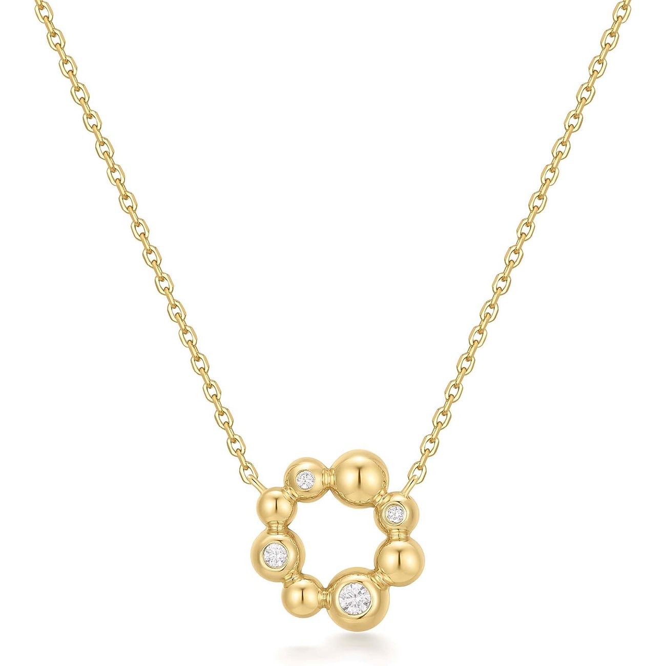 Ania Haie Halsschmuck aus goldfarbenem Silber mit runden Gliedern und Zirkonia als Farbstelle.