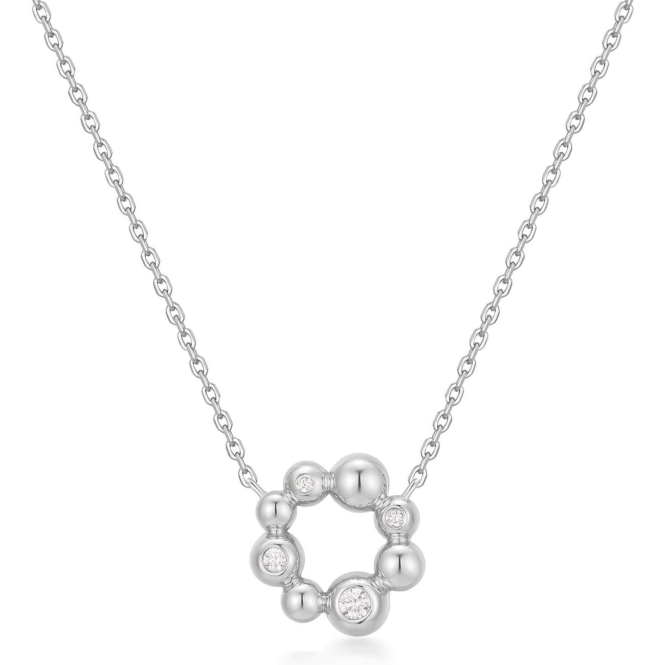 Ania Haie ketting van 925 zilver met ronde hanger, bestaande uit bolletjes en heldere zirkonia kleurstenen.