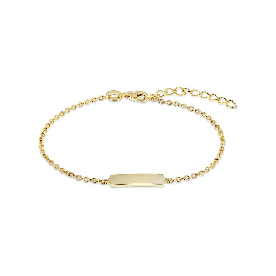 Bracelet FAVS en argent sterling 925 avec chaîne gourmette plaquée or et plaque d'identité rectangulaire lisse.