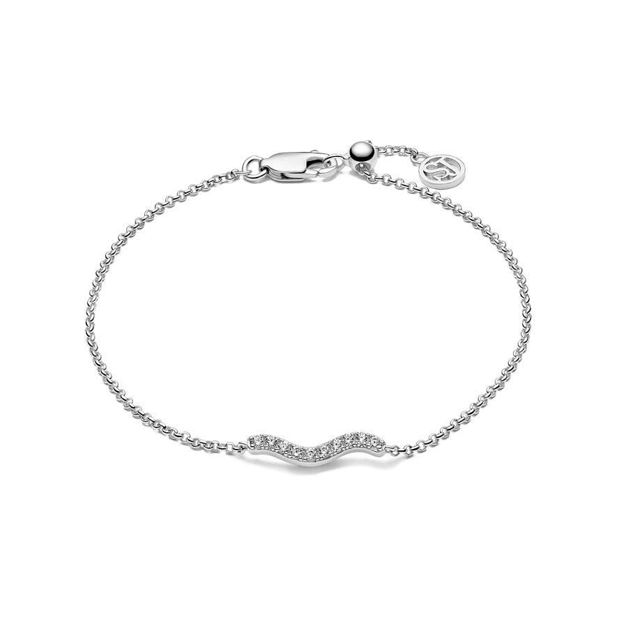 Sif Jakobs Jewellery Silberarmband mit gewelltem Element, besetzt mit funkelnden Zirkonia-Farbsteinen.