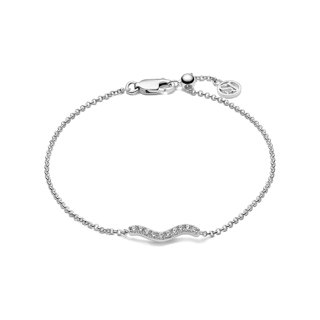 Sif Jakobs Jewellery Silberarmband mit gewelltem Element, besetzt mit funkelnden Zirkonia-Farbsteinen.