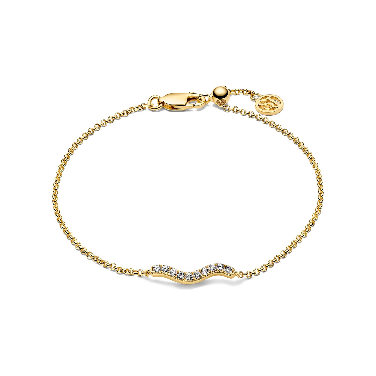 Ein goldenes Sif Jakobs Armband aus 925er Silber mit einer gewellten Zirkonia-Verzierung in der Mitte.