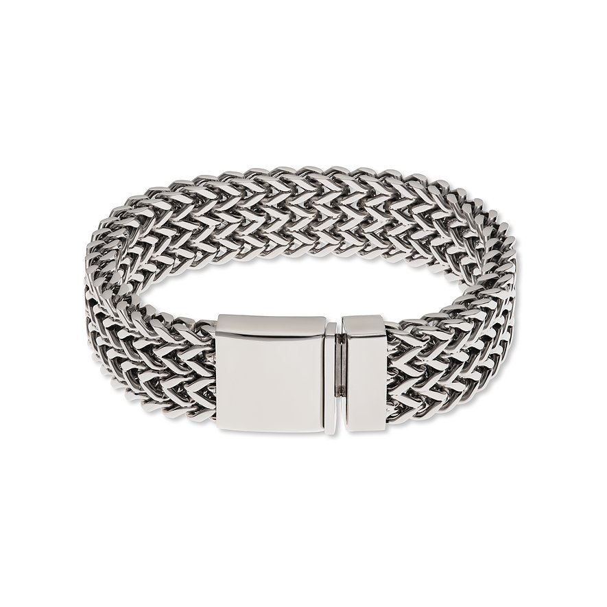 FAVS rustfrit stål armbånd med bredt, flettet kædemønster og poleret lås.