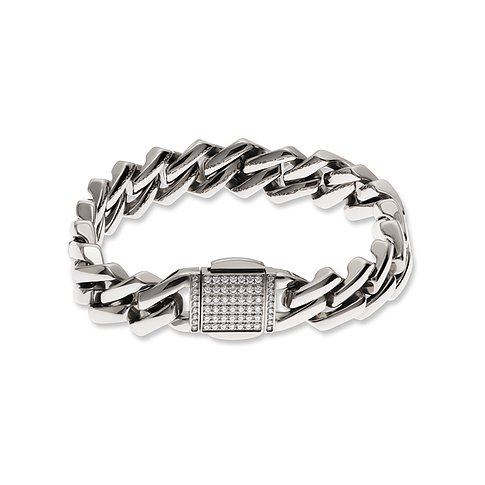 Bracciale FAVS in acciaio inossidabile scintillante con zirconi incastonati a catena.