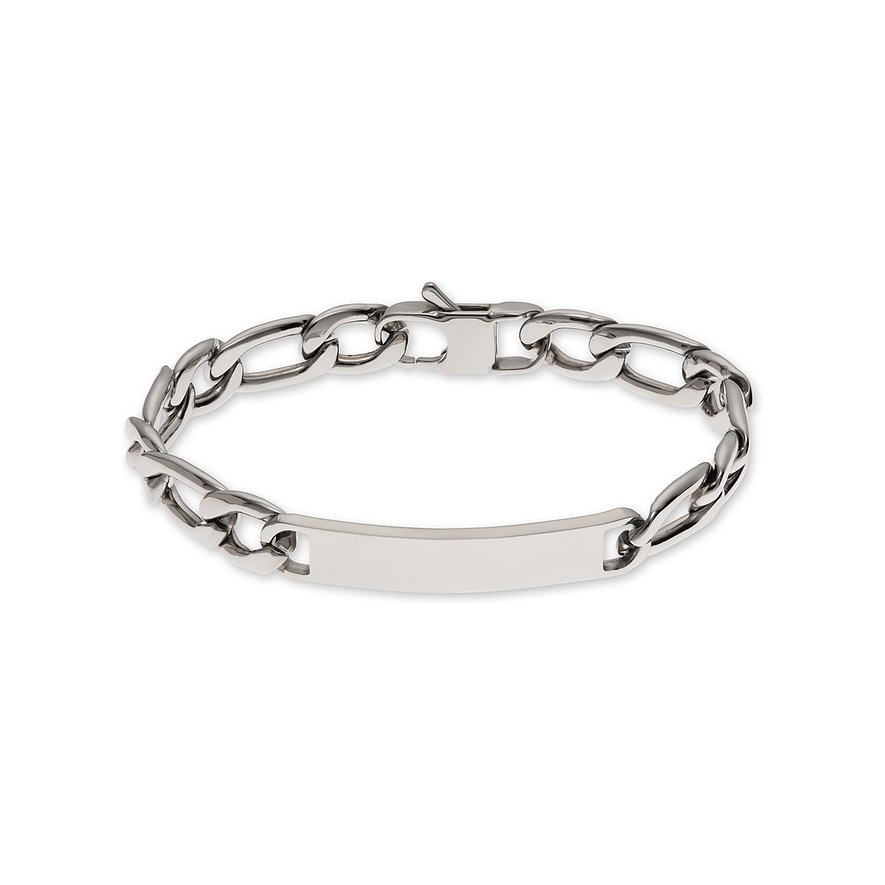 FAVS Armband aus glänzendem Edelstahl mit gravierbarer Platte, in einer 3/1-Figaro-Kettenoptik.