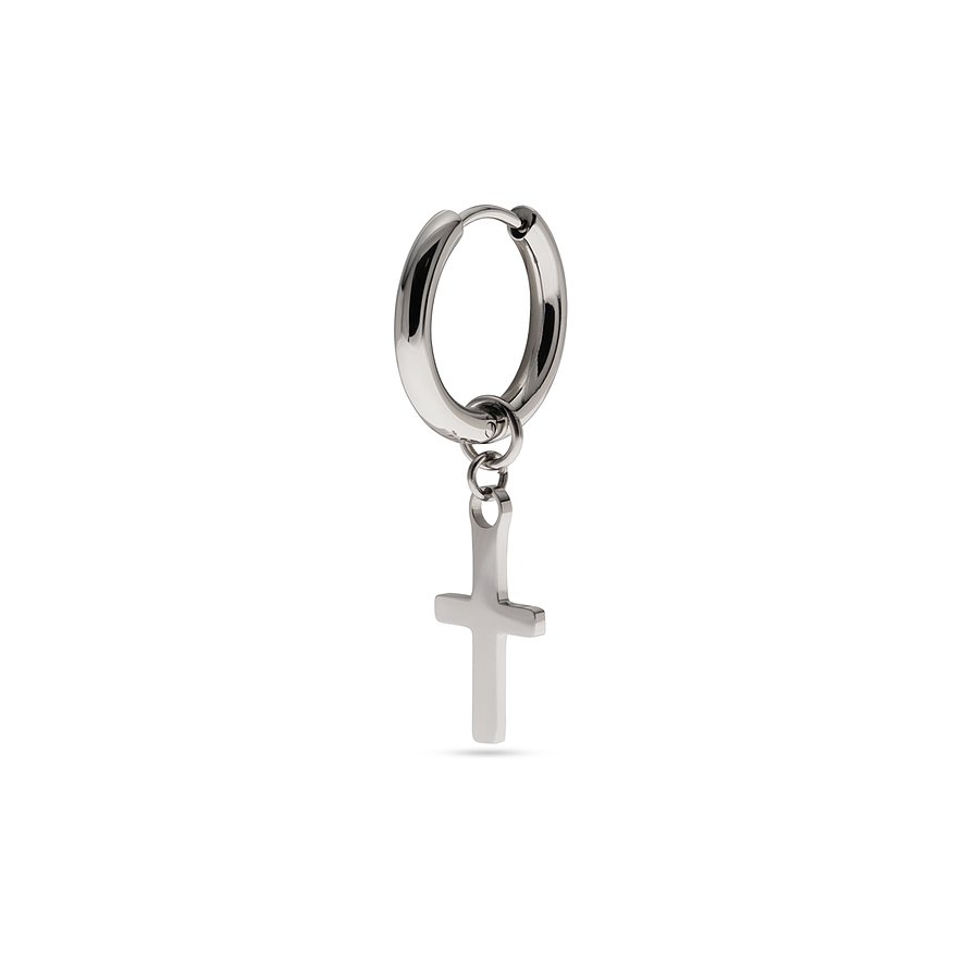 Ein FAVS Edelstahl Ohrschmuck von der Marke FAVS. Der funkelnde Ohrring hat einen Kreuzanhänger.
