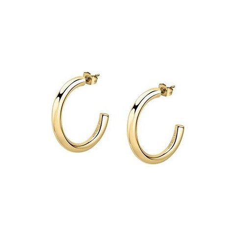 FAVS Creolen aus goldfarbenem Edelstahl für Damen, Nahaufnahme.