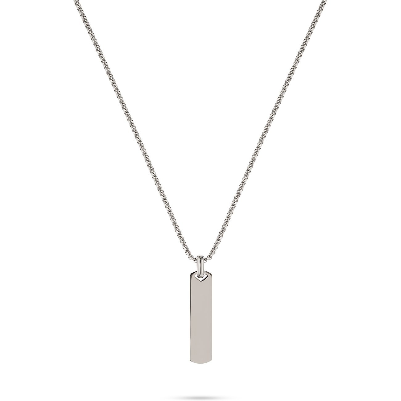 FAVS Halsschmuck aus Edelstahl, eine Kette mit einem eleganten, schmalen, rechteckigen Anhänger.