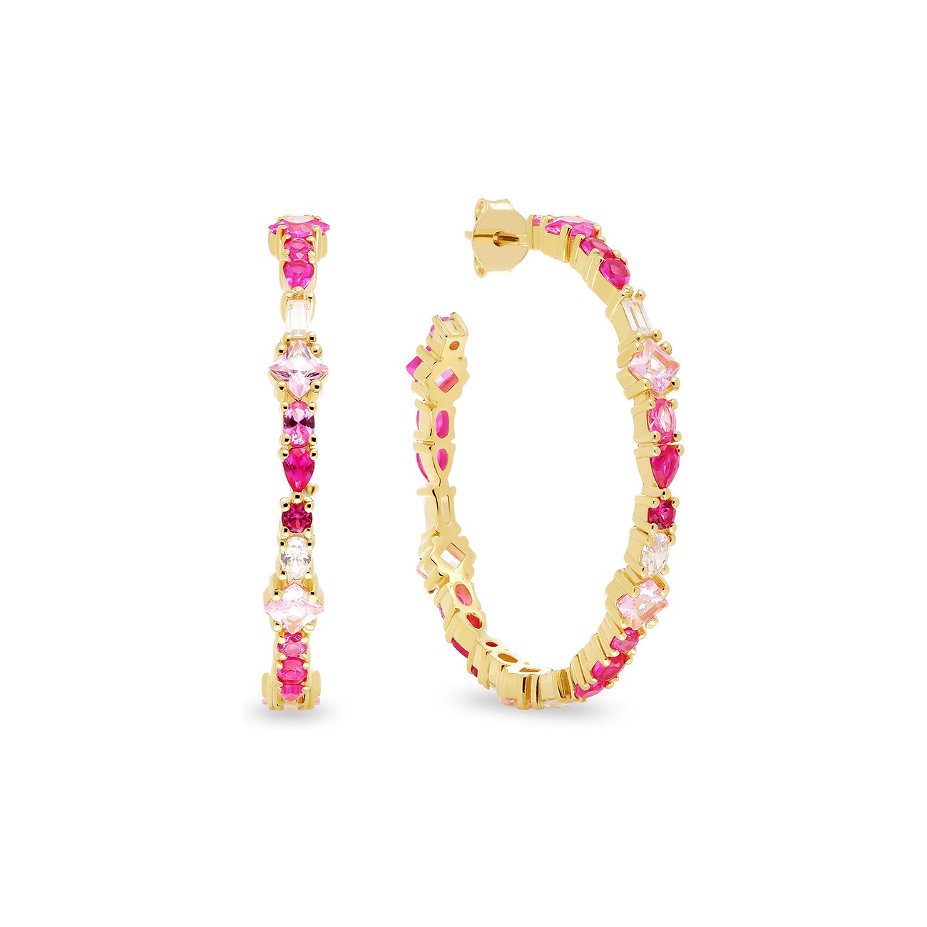 CHRIST Ohrschmuck aus recyceltem Silber, vergoldet, mit verschiedenfarbigen Zirkonia-Farbsteinen.