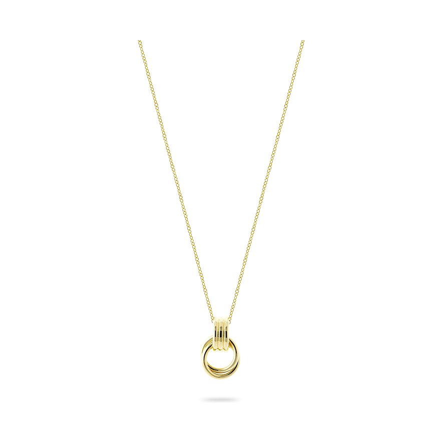 CHRIST halsketting met een goudkleurige hanger van gerecycled zilver, die twee in elkaar gestrengelde ringen toont.
