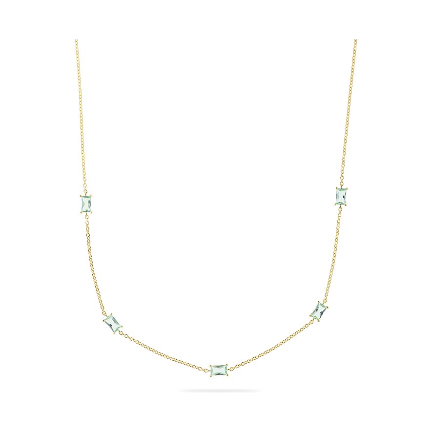 CHRIST ketting van verguld gerecycled zilver met vijf rechthoekige groene zirkonia edelstenen.