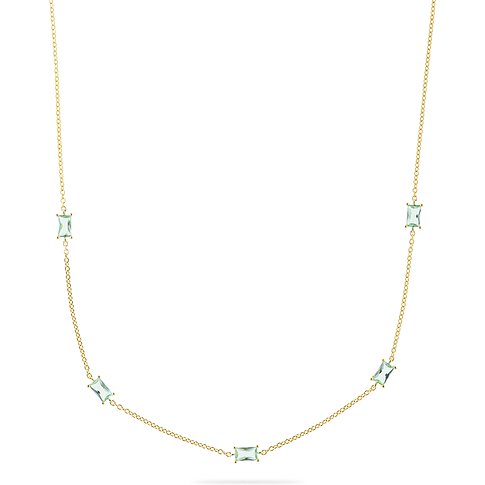 CHRIST ketting van verguld gerecycled zilver met vijf rechthoekige groene zirkonia edelstenen.