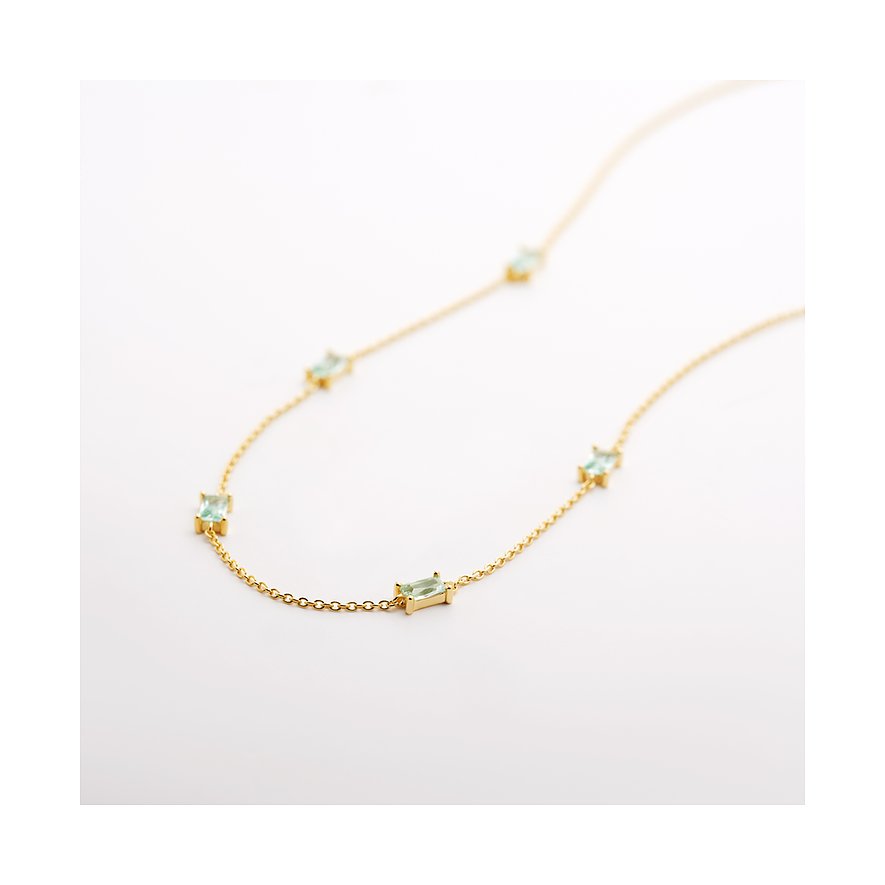 CHRIST ketting: gerecycled zilver, lichtgroene rechthoekige zirkonia-elementen op elegante gouden ketting.