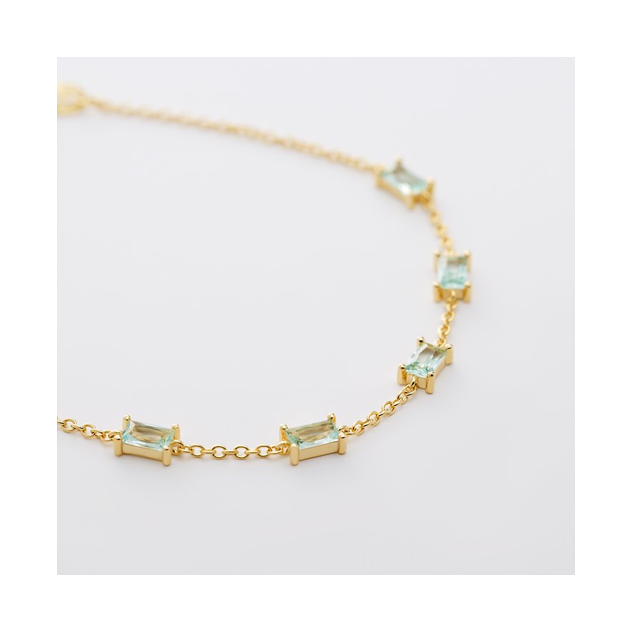 Bracelet CHRIST en argent 925 recyclé, plaqué or, avec plusieurs pierres de zircone rectangulaires vert clair.