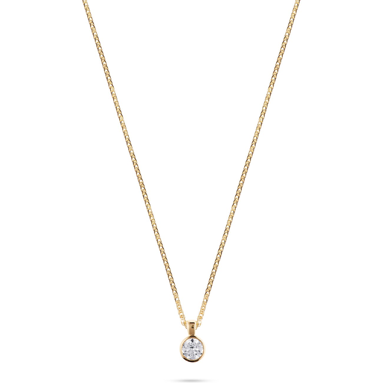 CHRIST Halsschmuck aus 585er Gelbgold mit einem eingefassten, runden Diamanten in der Mitte.