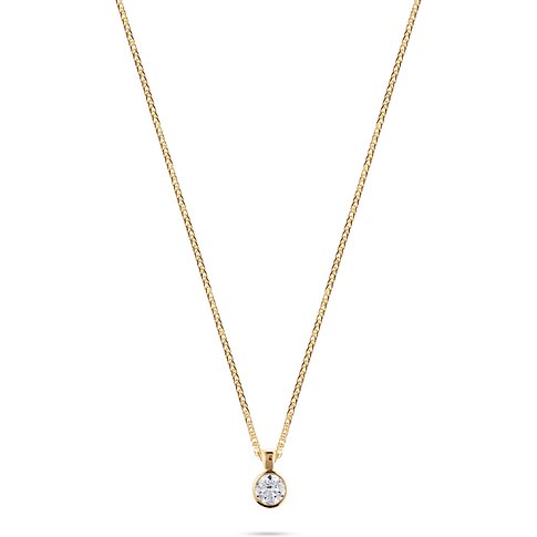 CHRIST Halsschmuck aus 585er Gelbgold mit einem eingefassten, runden Diamanten in der Mitte.