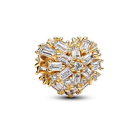 Pandora Anhängeschmuck aus goldenem Metall, besetzt mit funkelnden Zirkonia-Facetten.