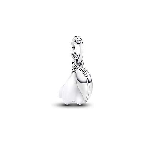 Pandora Anhängerschmuck aus Silber und Glas in Form einer weißen Schneeglöckchenblüte mit Zirkonia-Details.