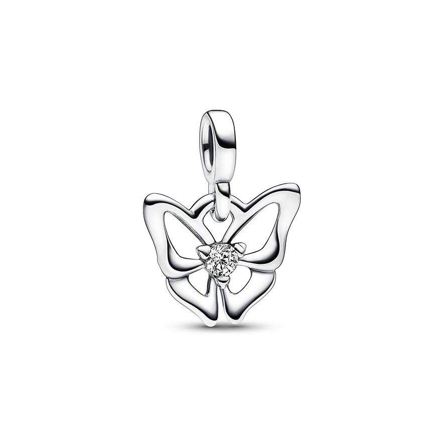 Pandora Anhängeschmuck aus 925er Silber in Form eines Schmetterlings mit einem zentralen Zirkonia.