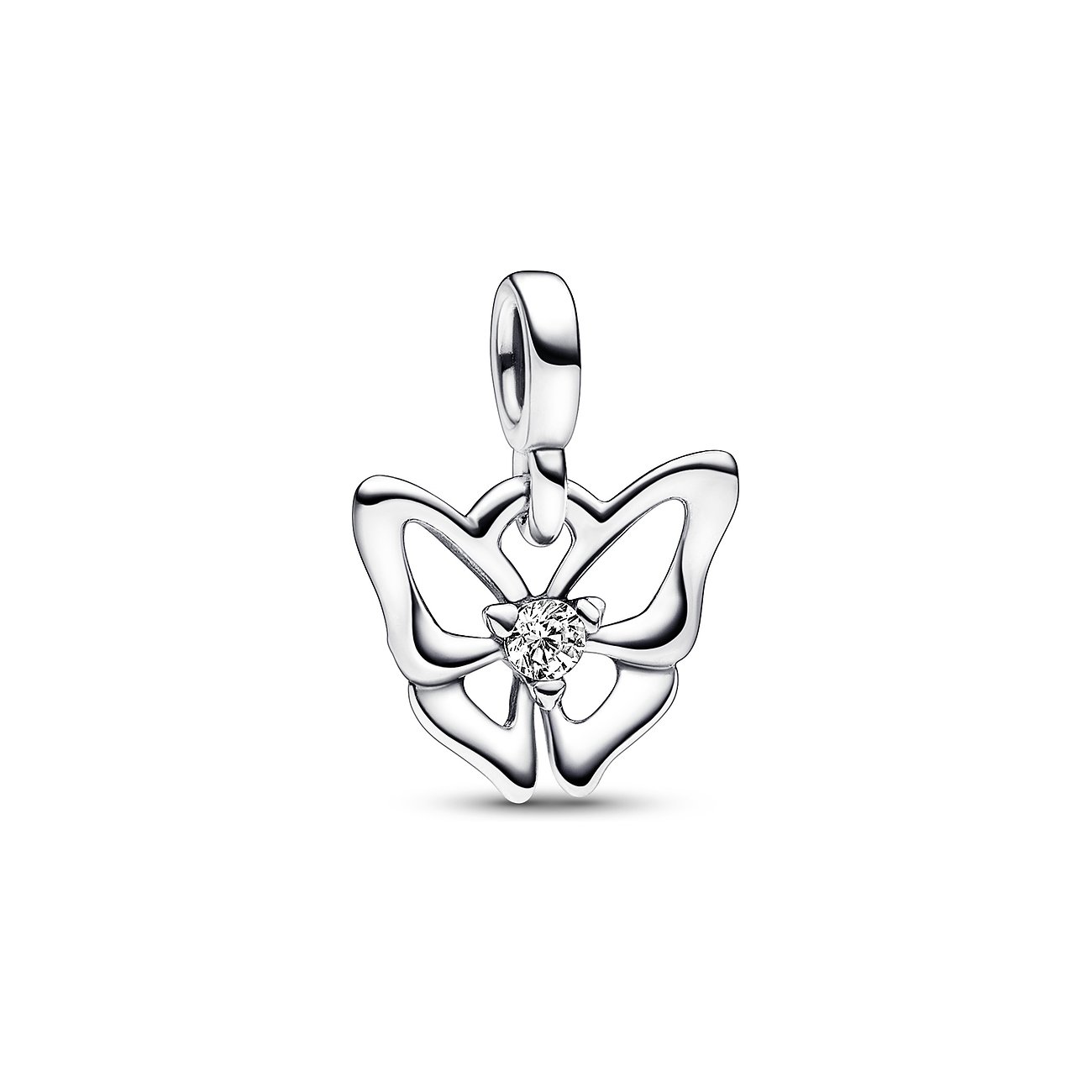 Pandora Anhängeschmuck aus 925er Silber in Form eines Schmetterlings mit einem zentralen Zirkonia.