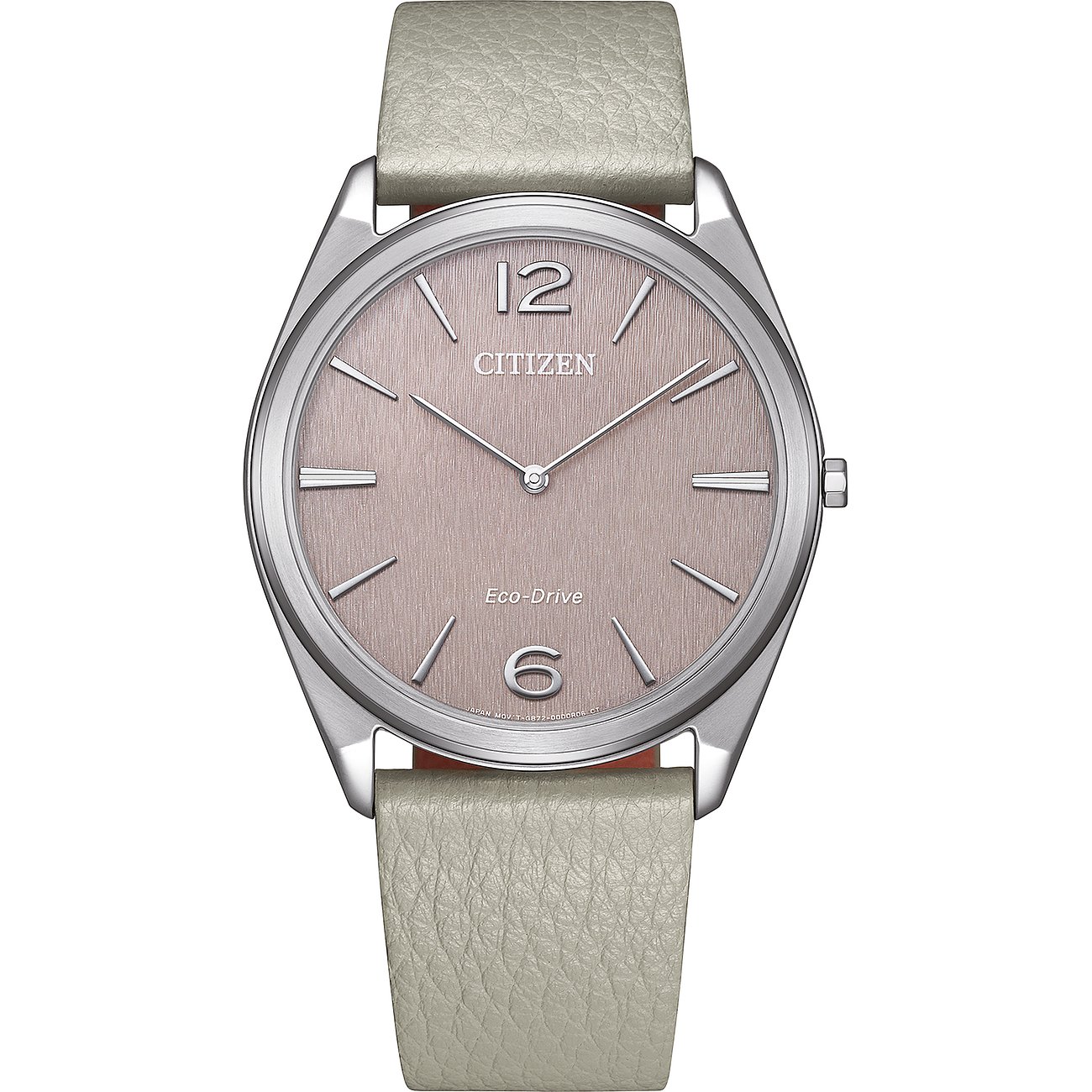 Citizen Herrenuhr aus Edelstahl mit hellem Lederband und rosafarbenem Zifferblatt