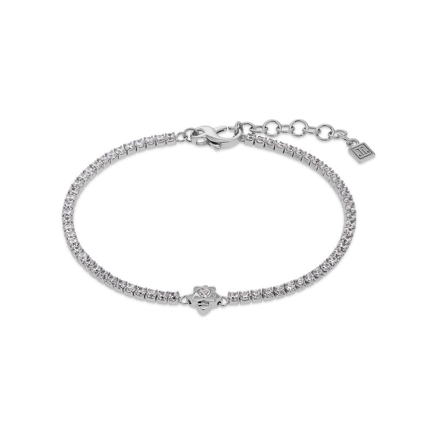 JETTE Armband aus recyceltem 925er Silber mit durchgehenden, funkelnden Zirkonia-Farbsteinen und Herzchen-Detail.